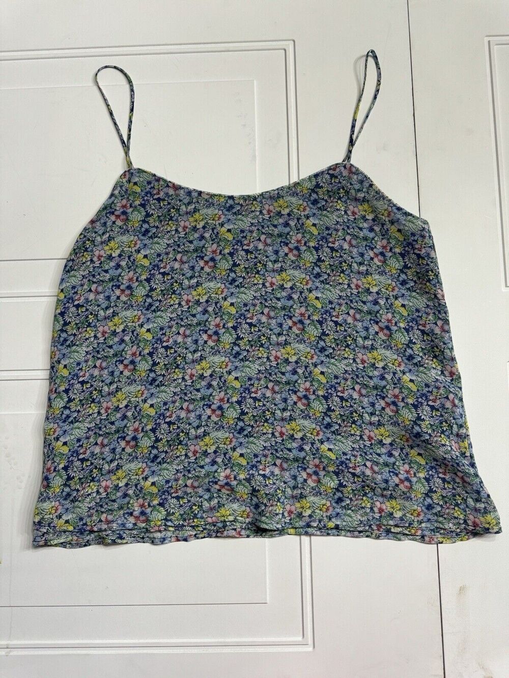 Mango MNG Casual Womens Sz S Blue Floral Spaghetti Strap Tank Top Lightweight